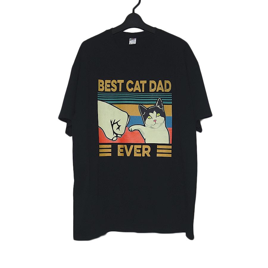 BEST CAT DAD EVER 猫 プリントTシャツ 新品 デッドストック 黒 XL