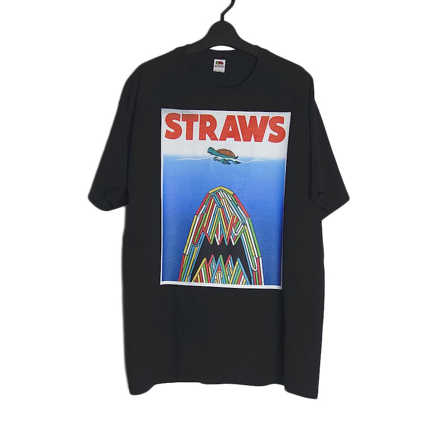 STRAWS プリントTシャツ 新品 デッドストック FRUIT OF THE LOOM 黒 L