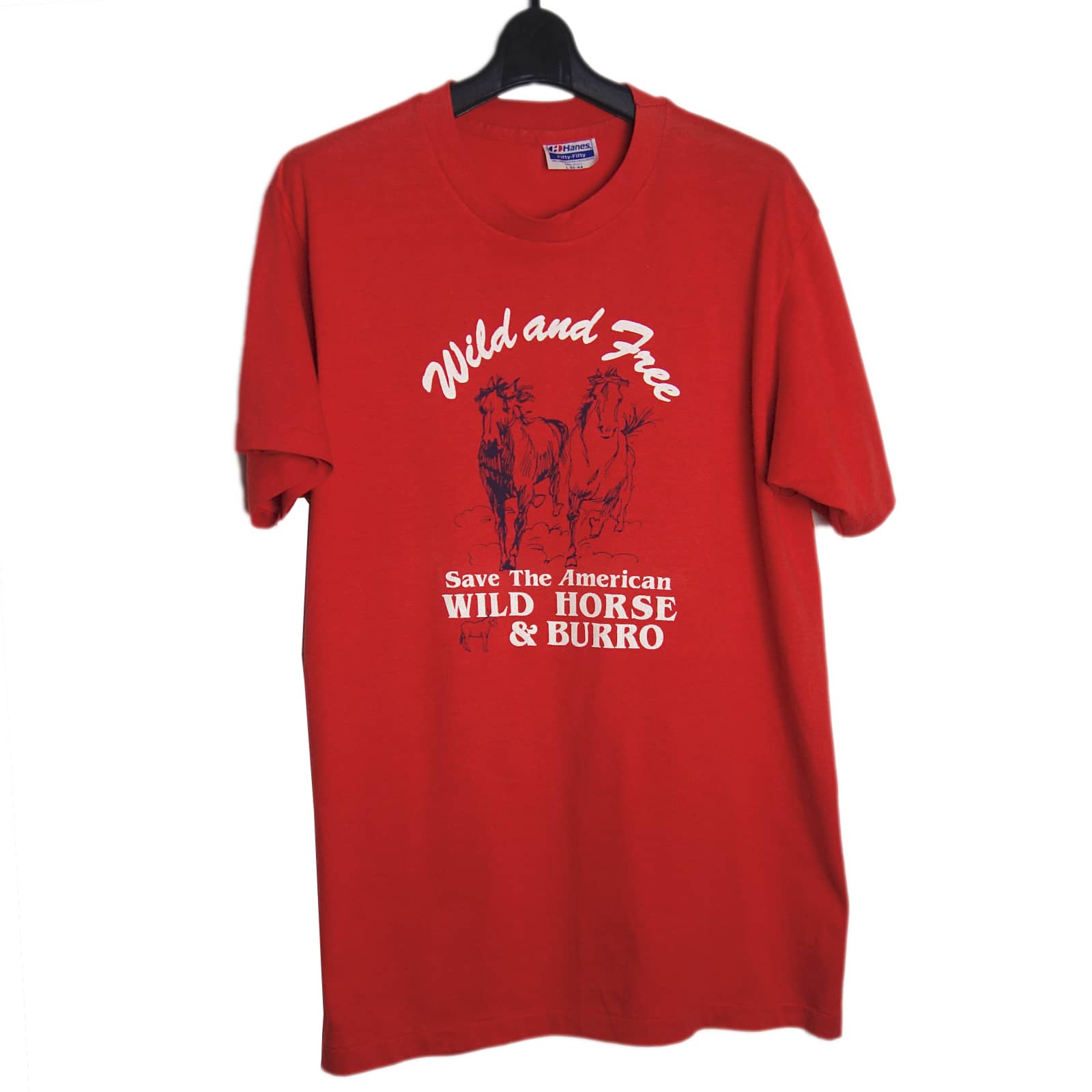80s USA製 Hanes ヘインズ ヴィンテージ Tシャツ L 馬 アニマル柄 赤